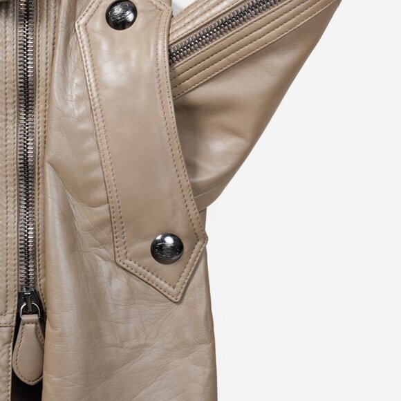 Burberry Taupe Grey Brown Leather Moto Trench Coat - Picture 7 of 13